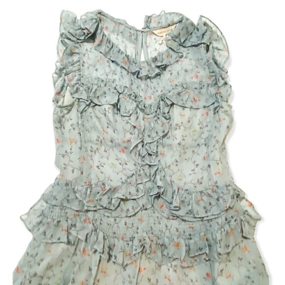 Rebecca Taylor Ruffle Trimmed Floral Vine Silk Mini Dress, in Mint, Size 4, NWT - Picture 8 of 15
